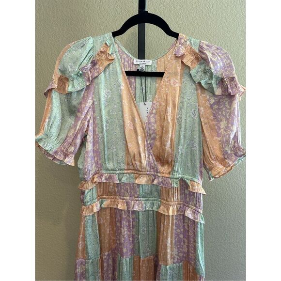 Size S Anthropologie Current Air Color Block Floral Midi Dress - Picture 6 of 10